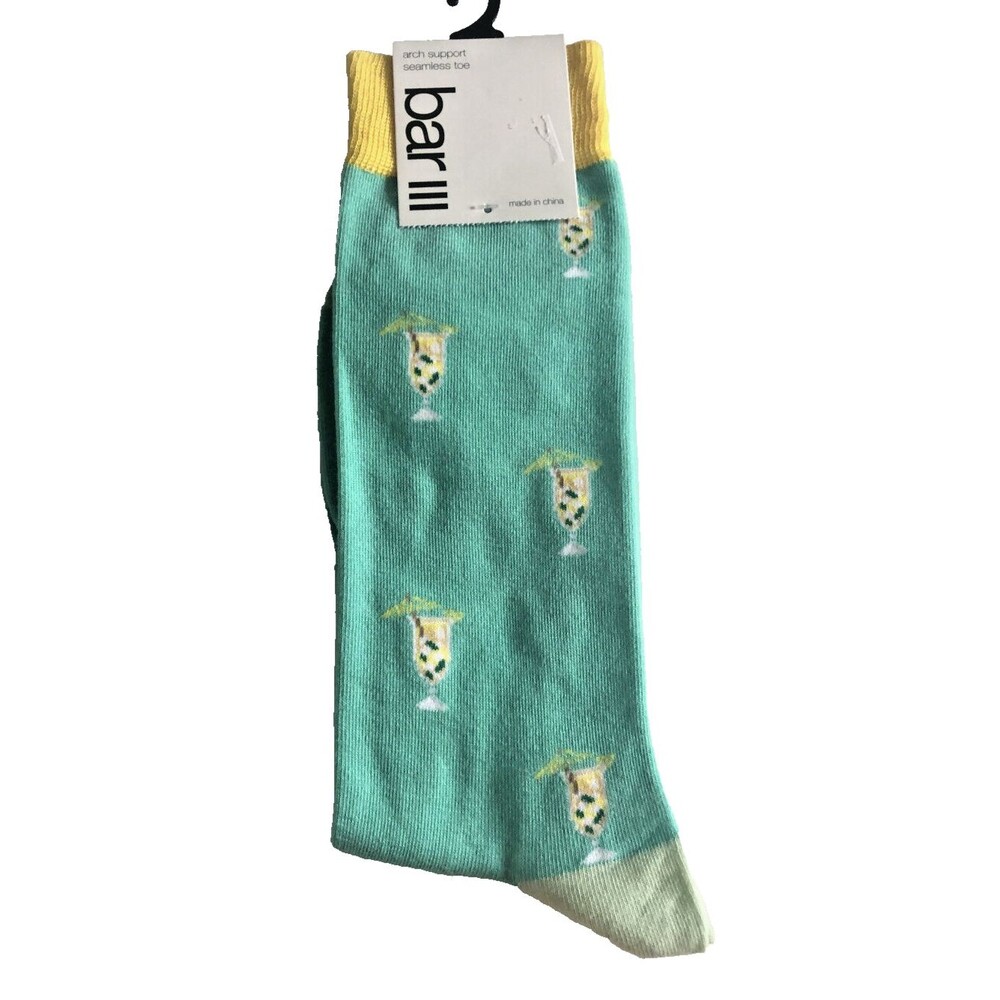 Bar III Mens Socks Cotton Blend Pina Colada Aqua Arch Support Summer Beach 10-13